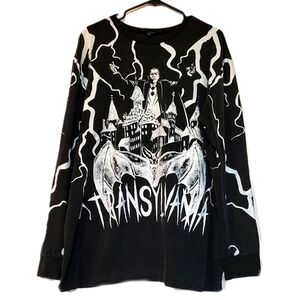 DOLLS KILLS/MONSTERS Transylvania Dracula/Bat Black & White Sweatshirt Large